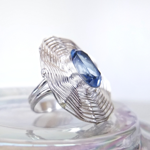 Silver Plated Blue Topaz Weave Cocktail Ring Size 9 - Picture 7 of 9